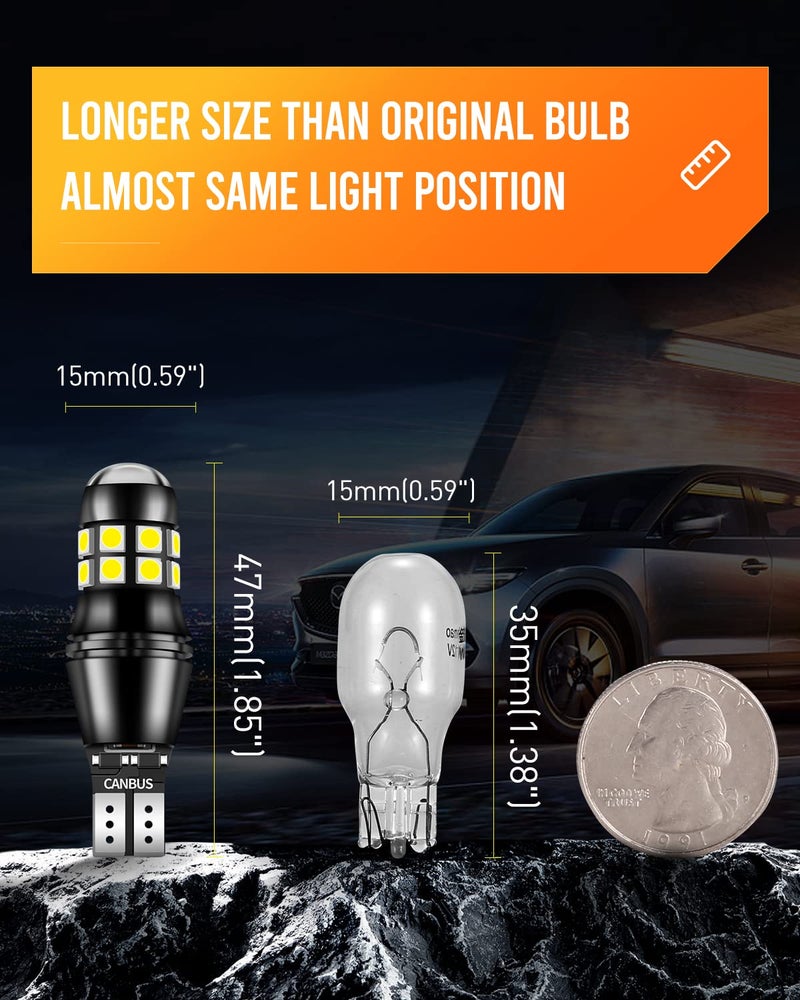 LUYED 912 921 LED Bulbs Reverse Lights Xenon White 2200 Lumens Extremely Bright Canbus Error Free W16W T15 906 3030 20-EX Chipsets with Lens for Tail Backup Lights, Pack of 2 - Image 5